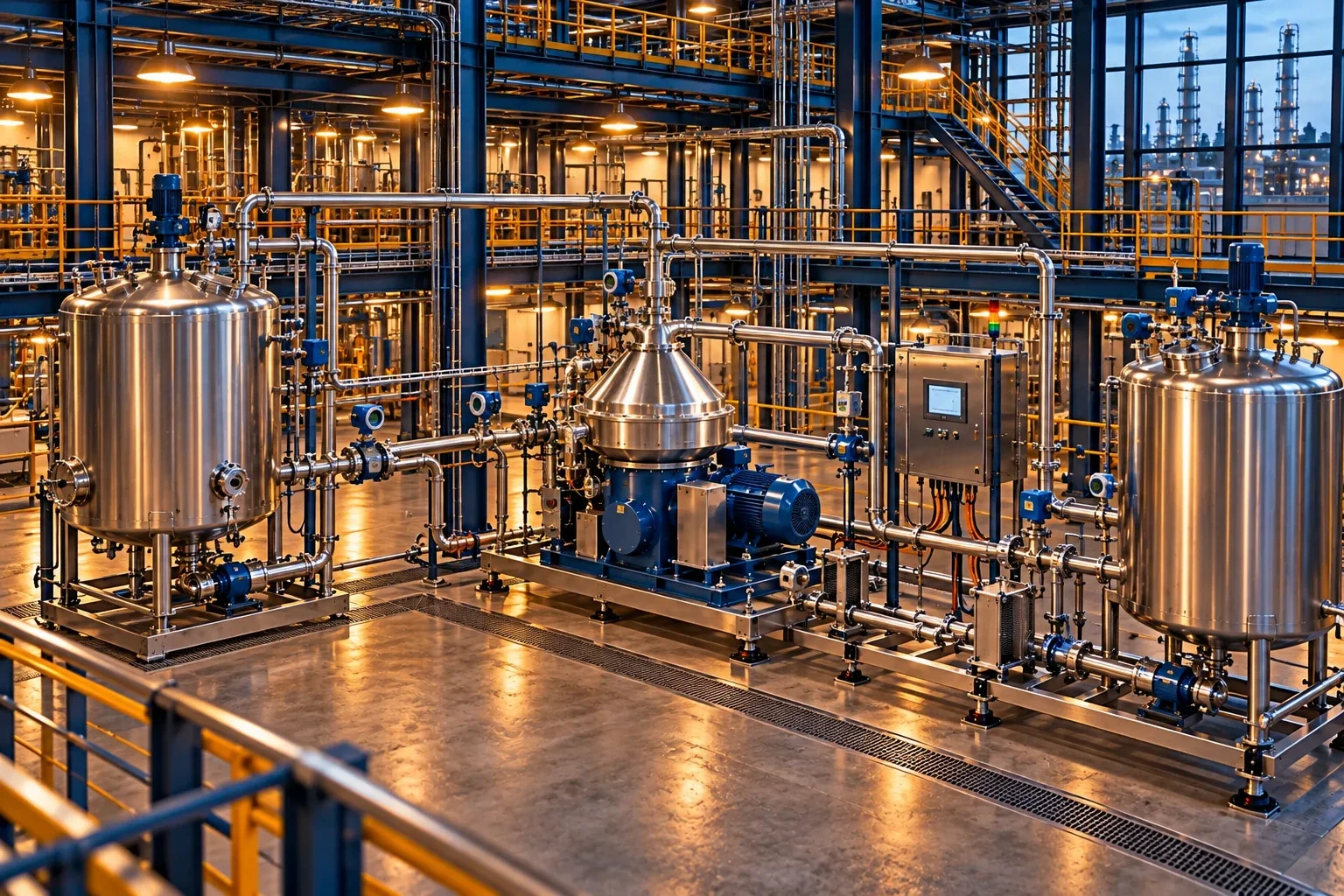 Conceptual engineering visualization: Installed vertical centrifuge separator: Centrifuge Supplier Evaluation and Manufacturing Maturity Scorecard