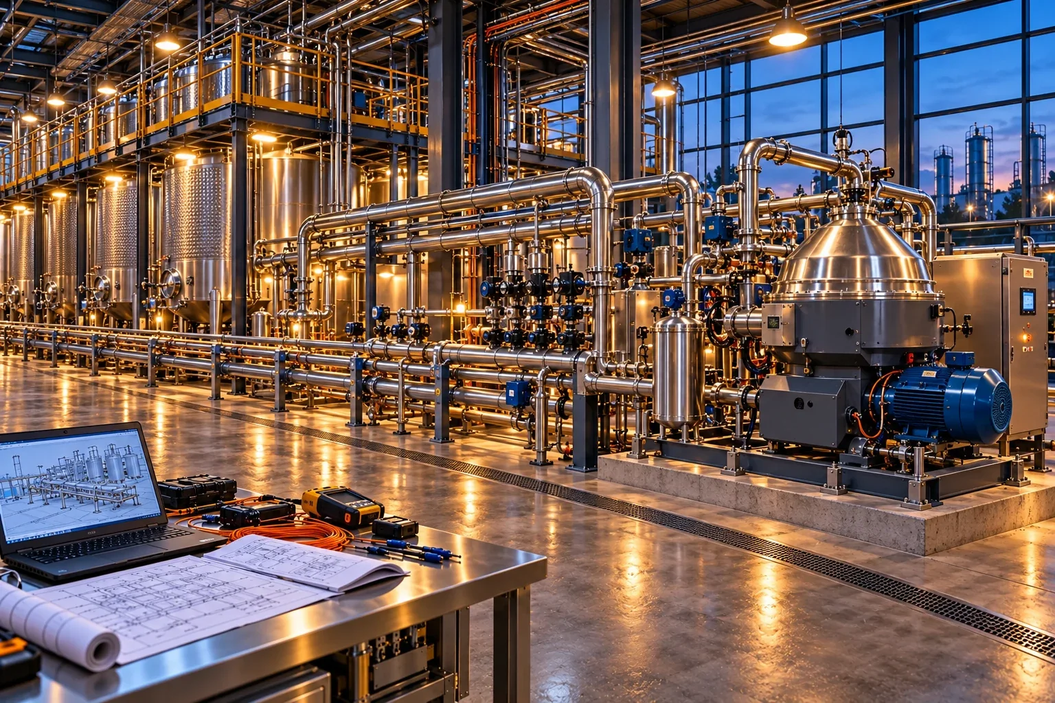 Conceptual engineering visualization: Installed vertical centrifuge separator: Centrifuge SPO, Supplier Evaluation, and Lessons-Learned Transfer
