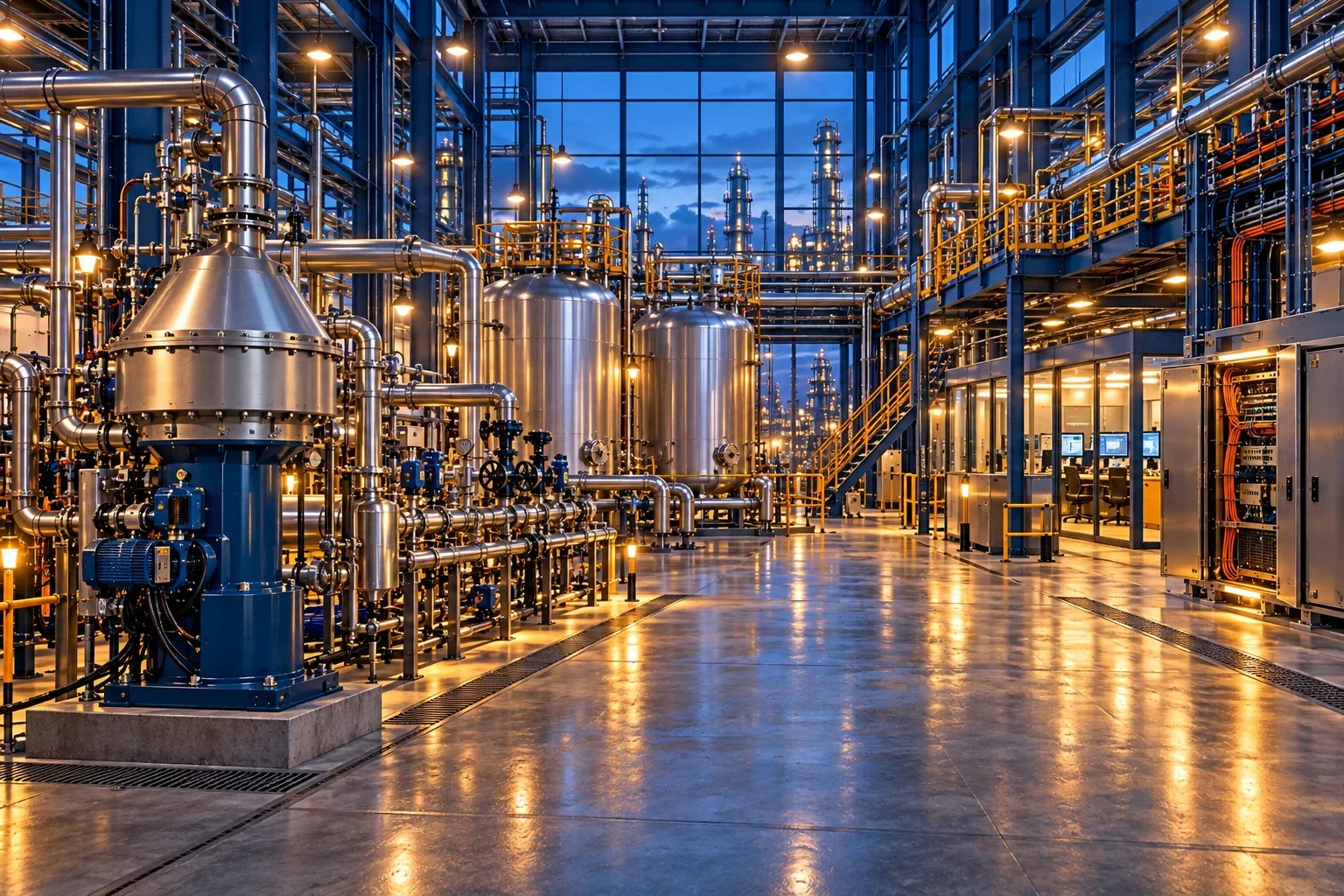 Conceptual engineering visualization: Installed vertical centrifuge separator: Wine pre-filtration trial and downstream throughput evaluation