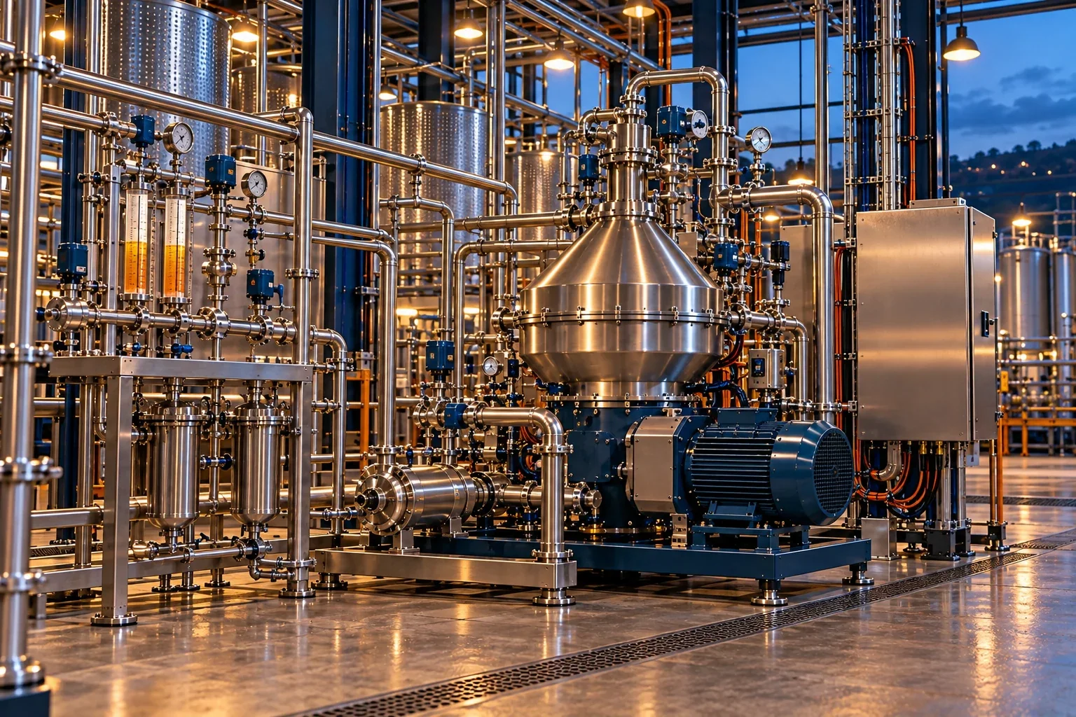 Conceptual engineering visualization: Installed vertical centrifuge separator: Centrifuge Installation and Interface Engineering