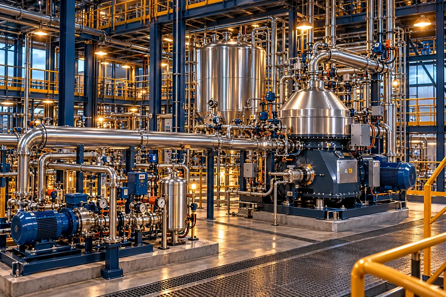 Conceptual engineering visualization: Installed vertical centrifuge separator: Centrifuge Filtration