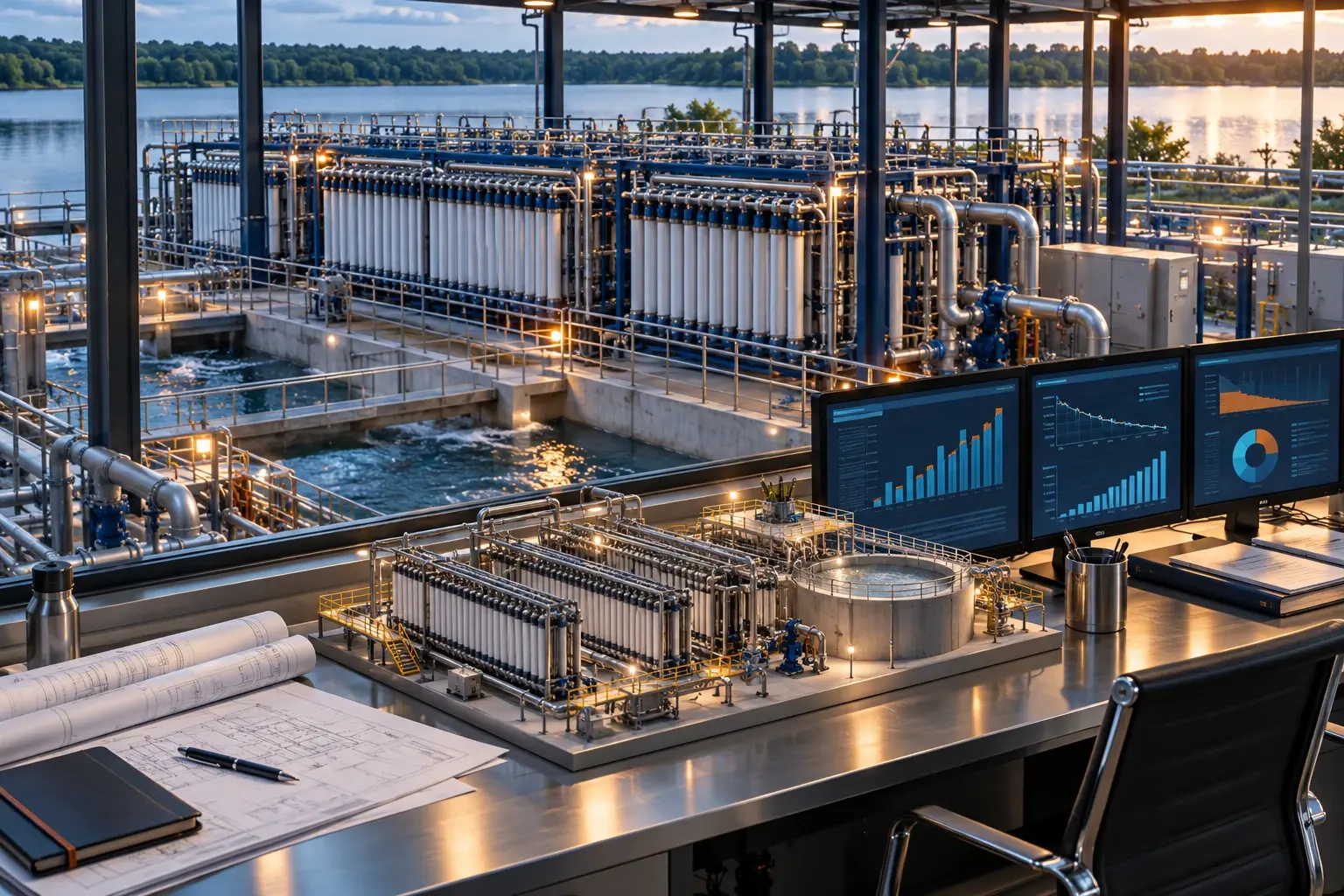 Conceptual engineering visualization: Ceramic Filtration Cost-per-Gallon and NPV Model