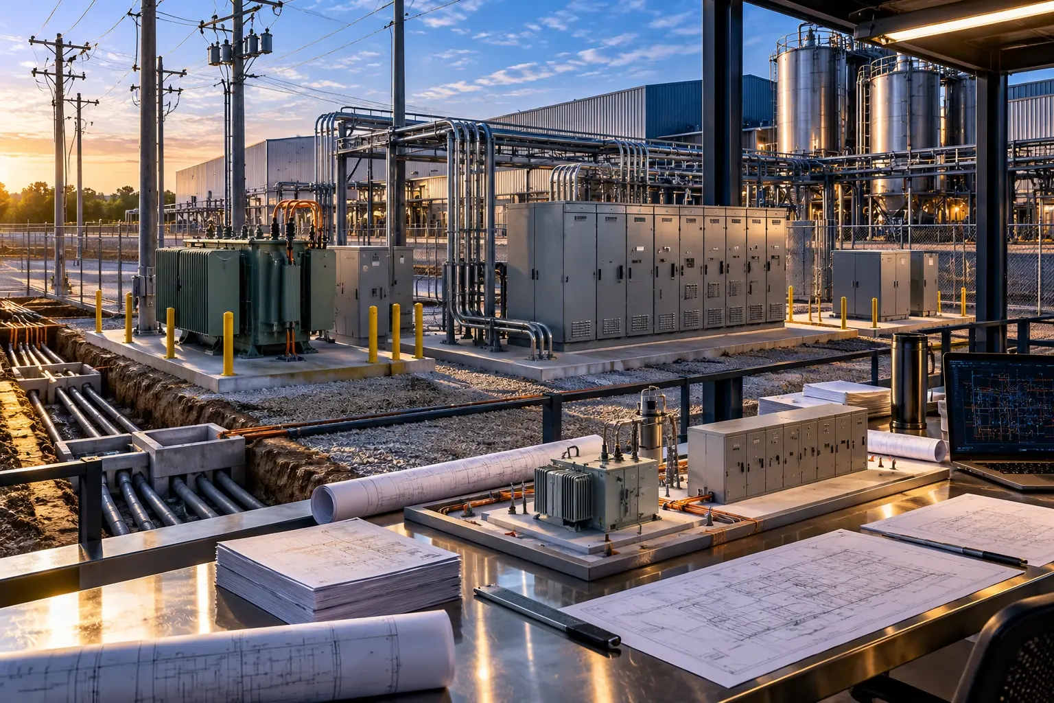 Conceptual engineering visualization: 480V Phase 1 Electrical Service and Line 2 AFE Sequencing Strategy