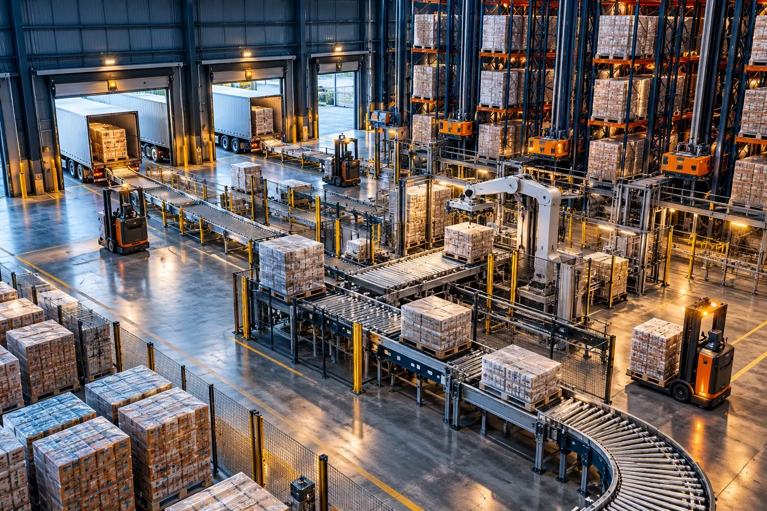 Conceptual engineering visualization: Lines 1 & 2 Warehouse Flow and Material Handling