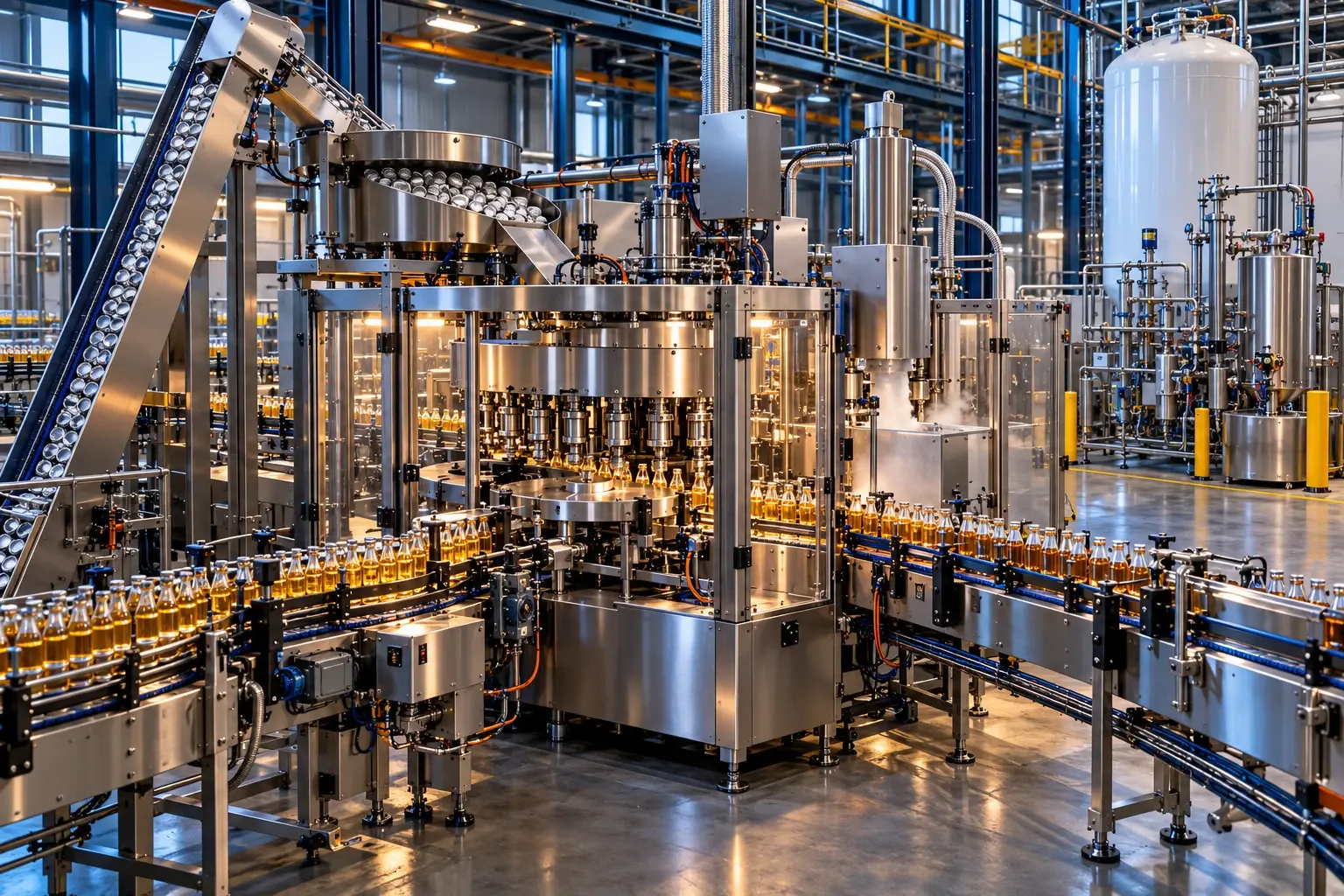 Conceptual engineering visualization: Line 1 Capper, Conveyor, Cap Elevator, cryogenic dosing, and Bulk Nitrogen Modernization