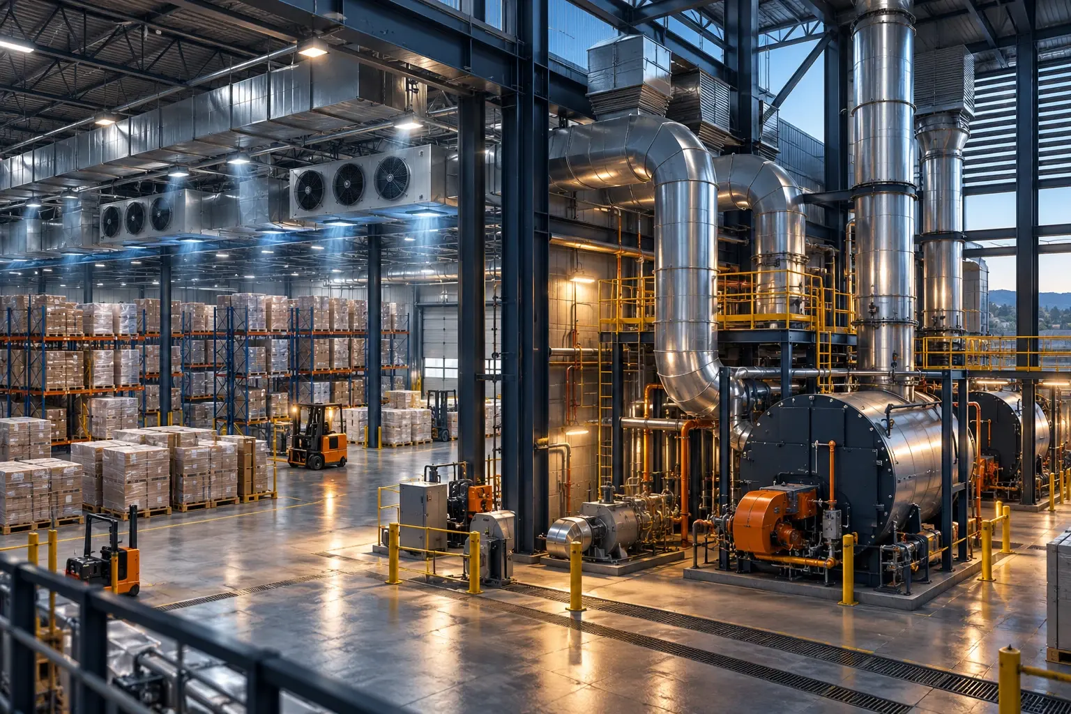 Conceptual engineering visualization: Warehouse heat-reduction ventilation project overview