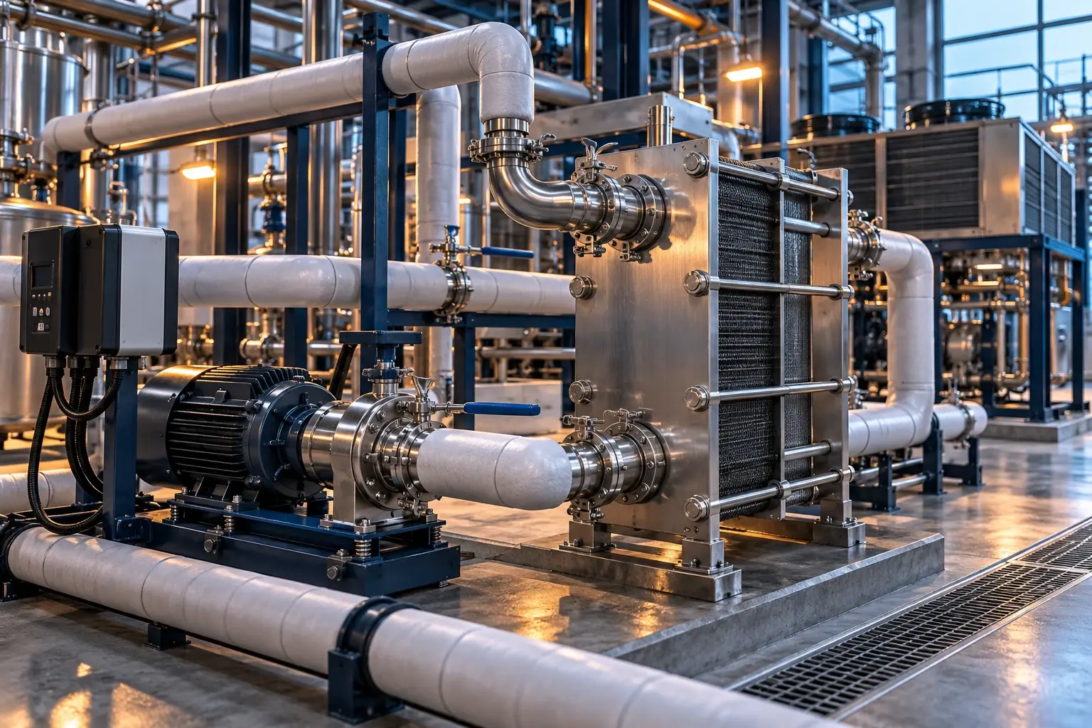 Conceptual engineering visualization: Acetator chiller-circuit and plate-heat-exchanger coordination