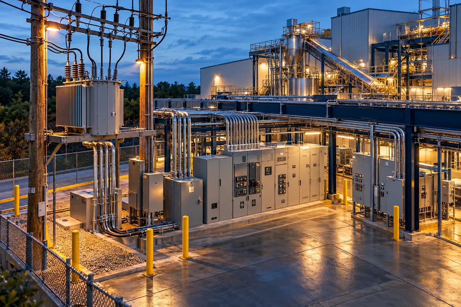 Conceptual engineering visualization: 2,000 A electrical-service expansion and power-quality diagnosis