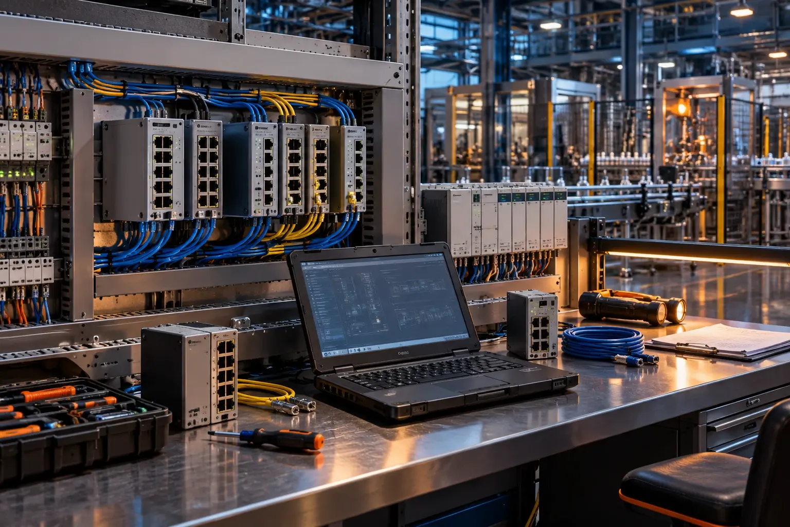 Conceptual engineering visualization: OT switch configuration, cutover and troubleshooting