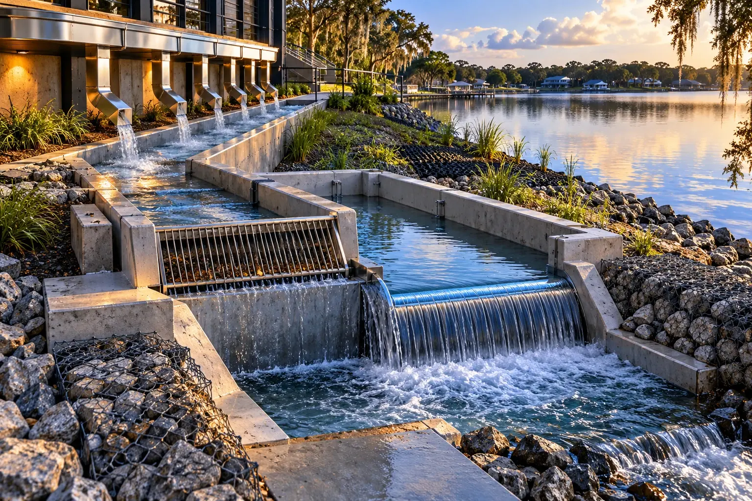 Conceptual engineering visualization: Drainage, weir and debris-screen design details