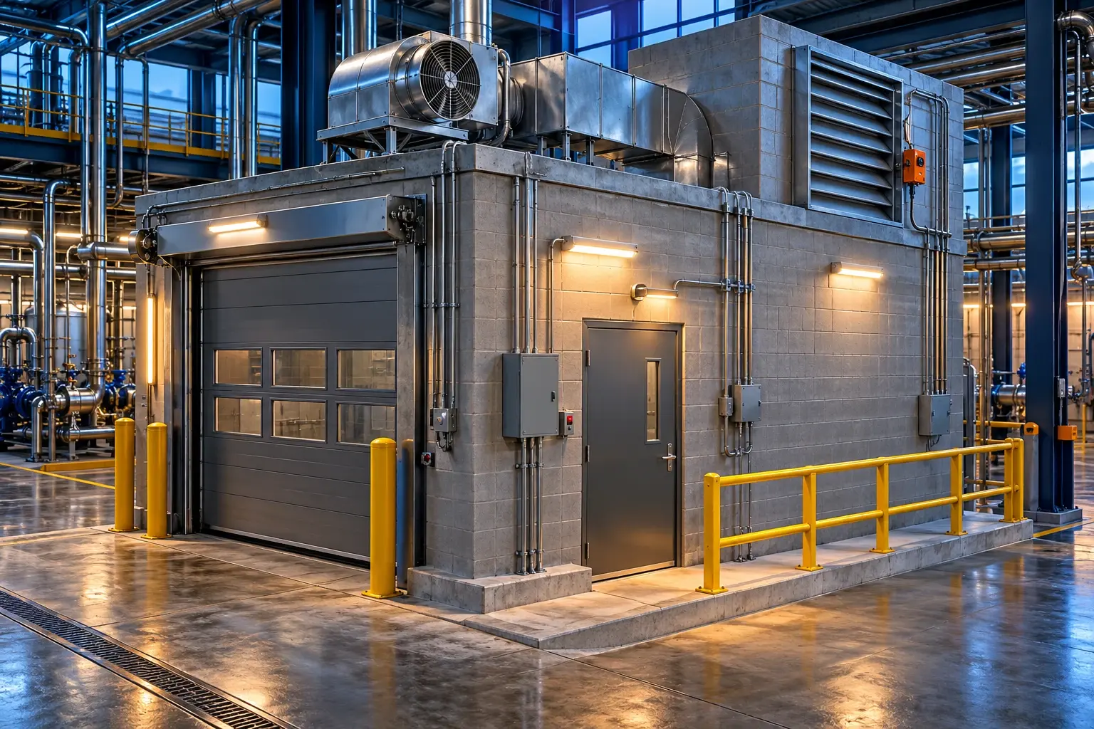 Conceptual engineering visualization: Electrical-control-room enclosure and ventilation details