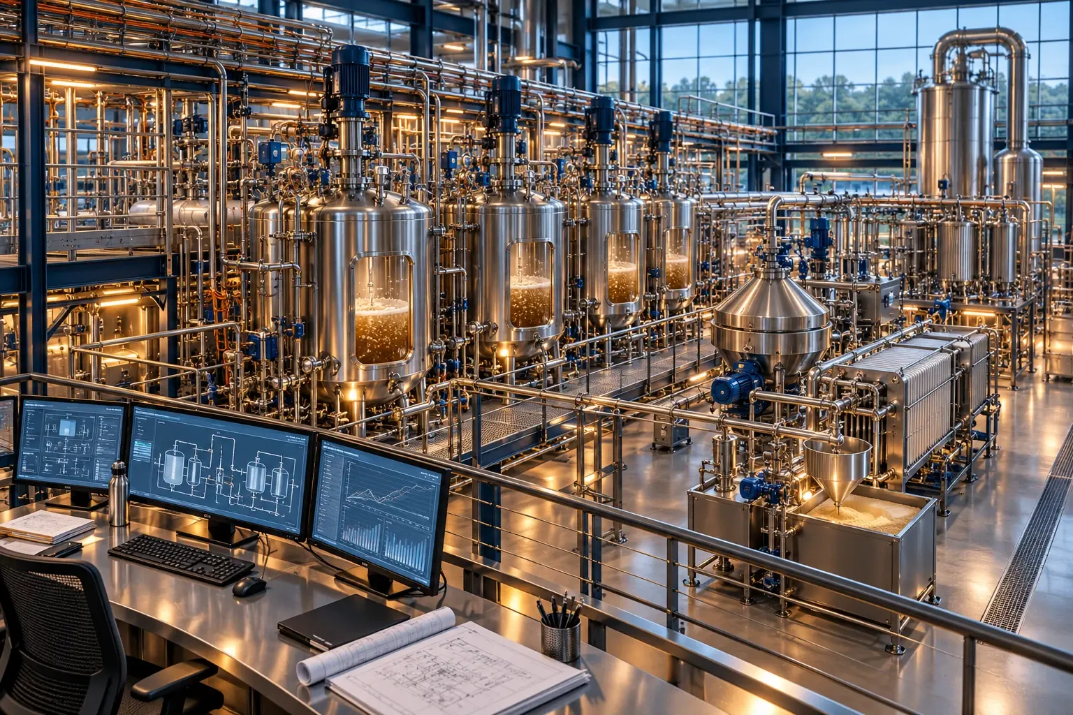 Conceptual engineering visualization: Continuous Fermentation Natural Curing-Agent Process
