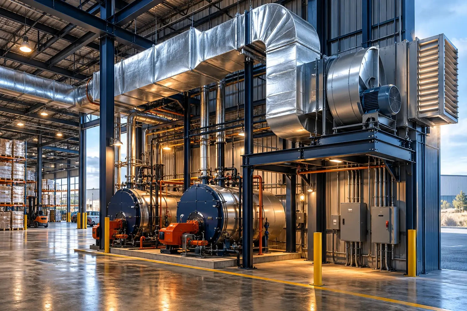 Conceptual visualization: Warehouse heat-reduction ventilation project overview