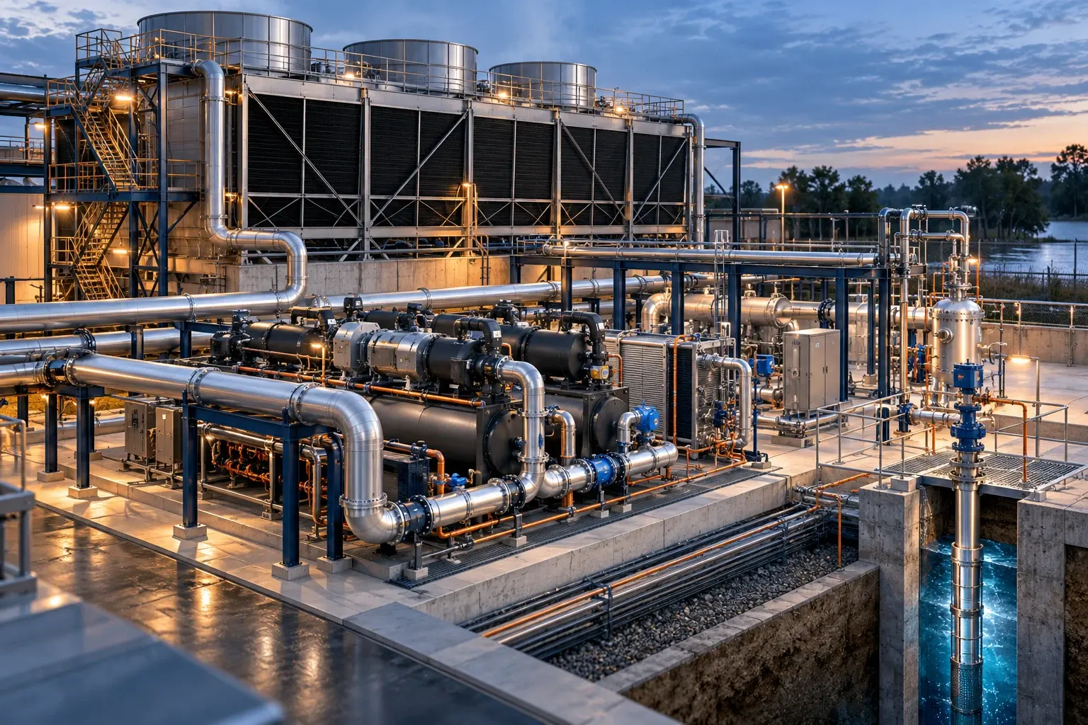 Conceptual visualization: Cooling Tower, Chiller Circuit, and Injection Well Retrofit