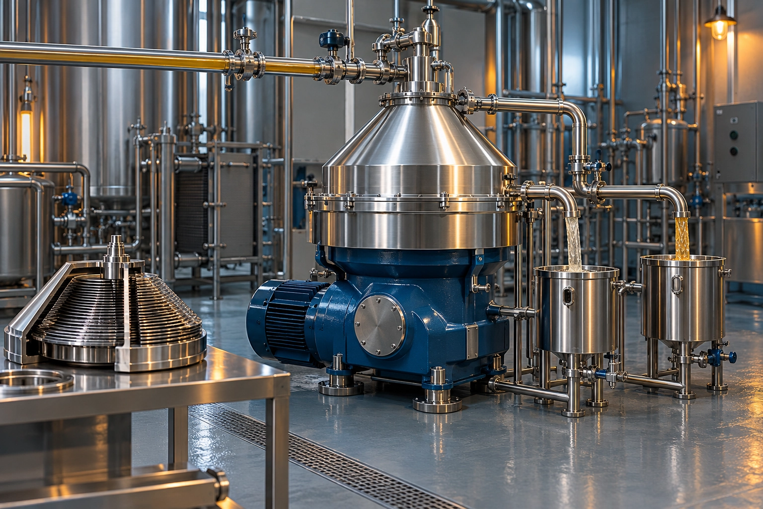 Conceptual engineering illustration: centrifugal clarification