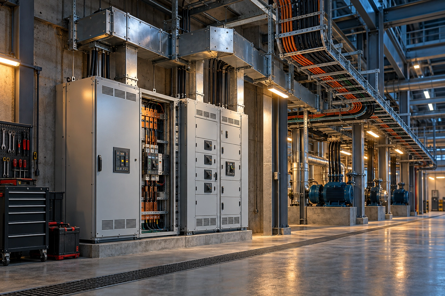 Conceptual engineering illustration: electrical infrastructure retrofit