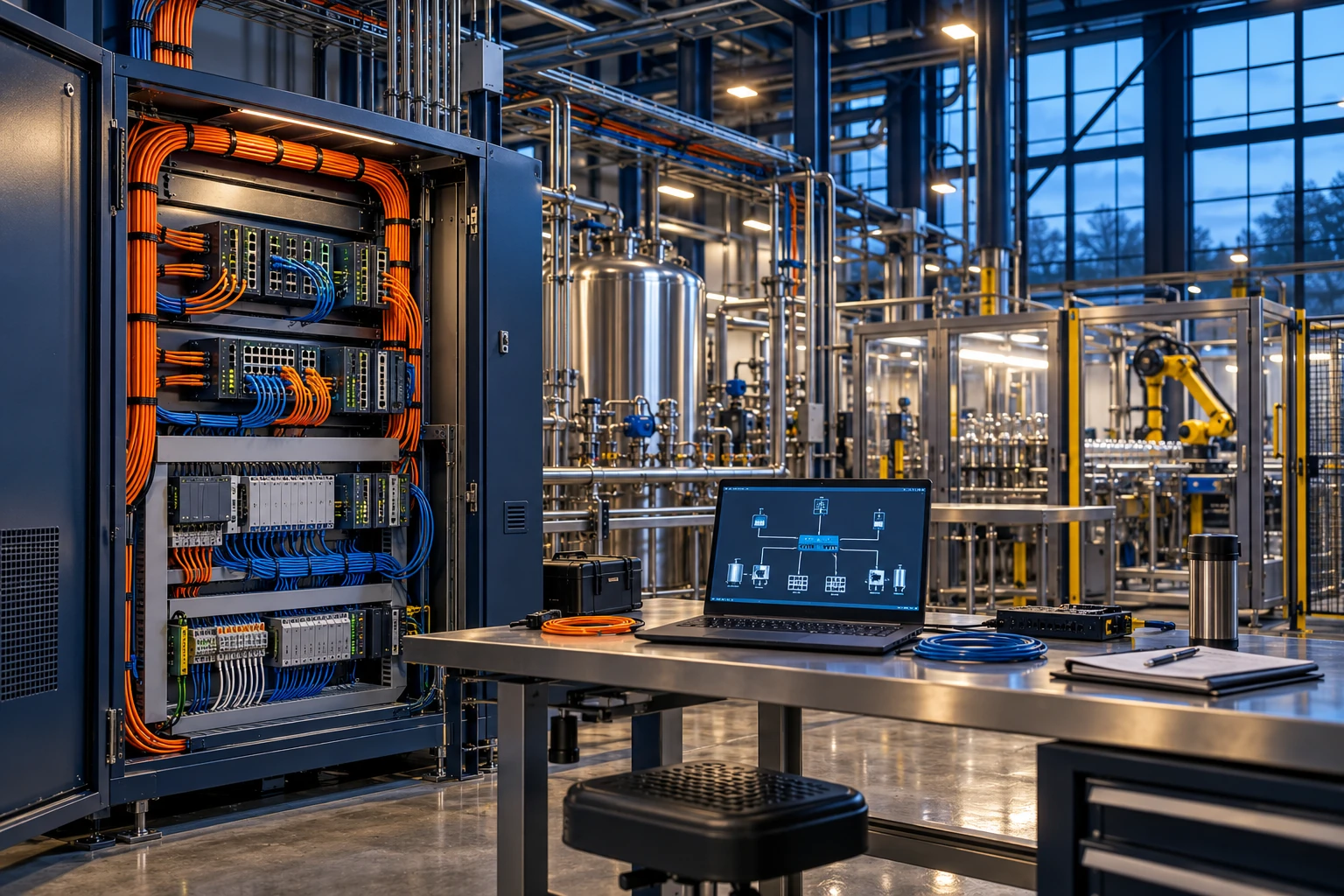 Conceptual engineering illustration: OT Network and Controls Transformation · AI generated